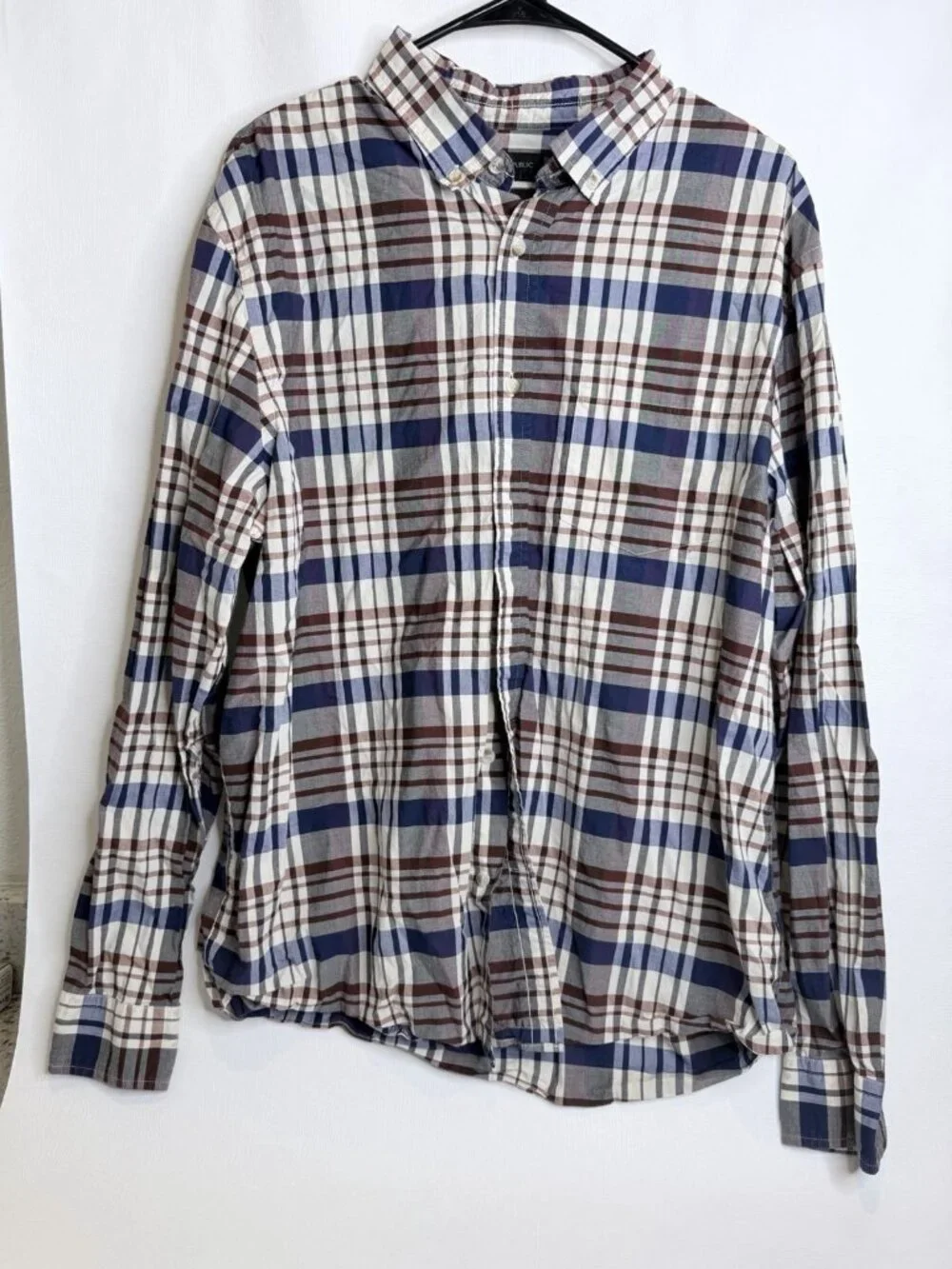 Banana Republic Slim Fit Untucked Flannel Button Down Shirt Men's Size XL